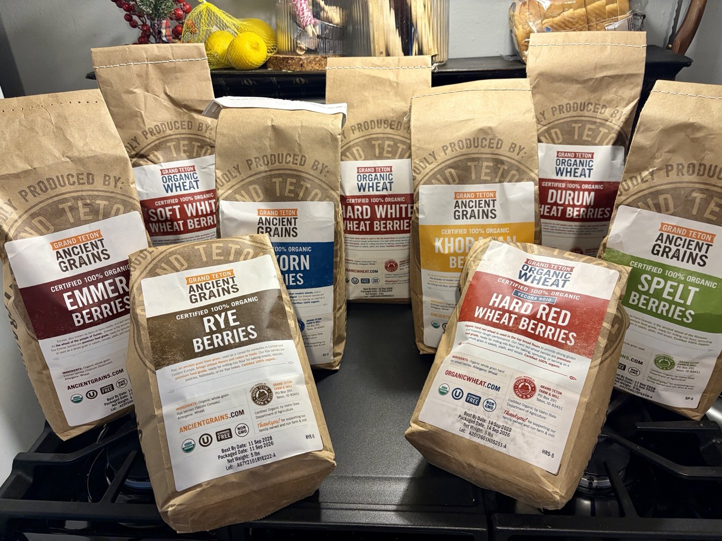 Nine bags of grain for the fresh milling series