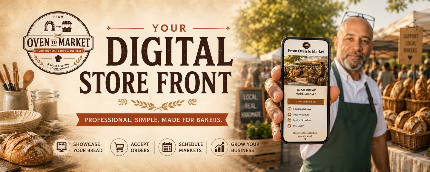 From Oven to Market: your digital store front. Professional, simple, made for bakers. Showcase your bread, accept orders, schedule markets, grow your business.